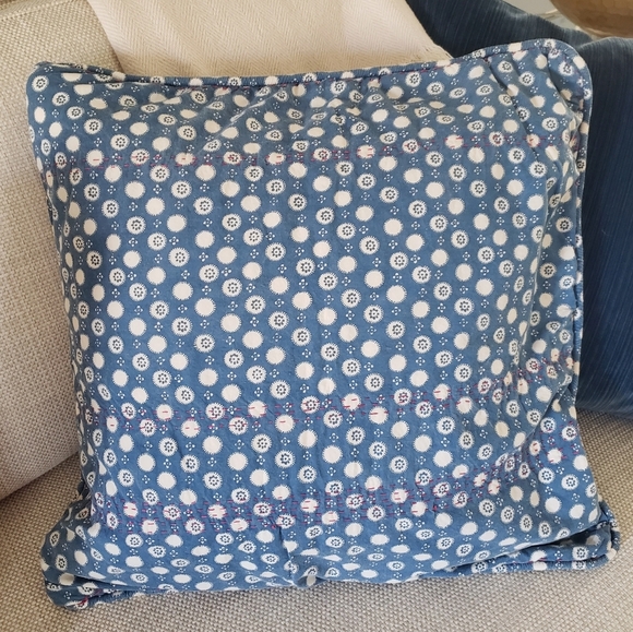 Anthropologie Embroidered Cotton Indian Block Print Reversible Pillow Cover 20" - Picture 2 of 16